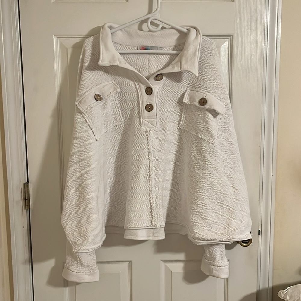 Free People Rowan White Button-Up Pullover